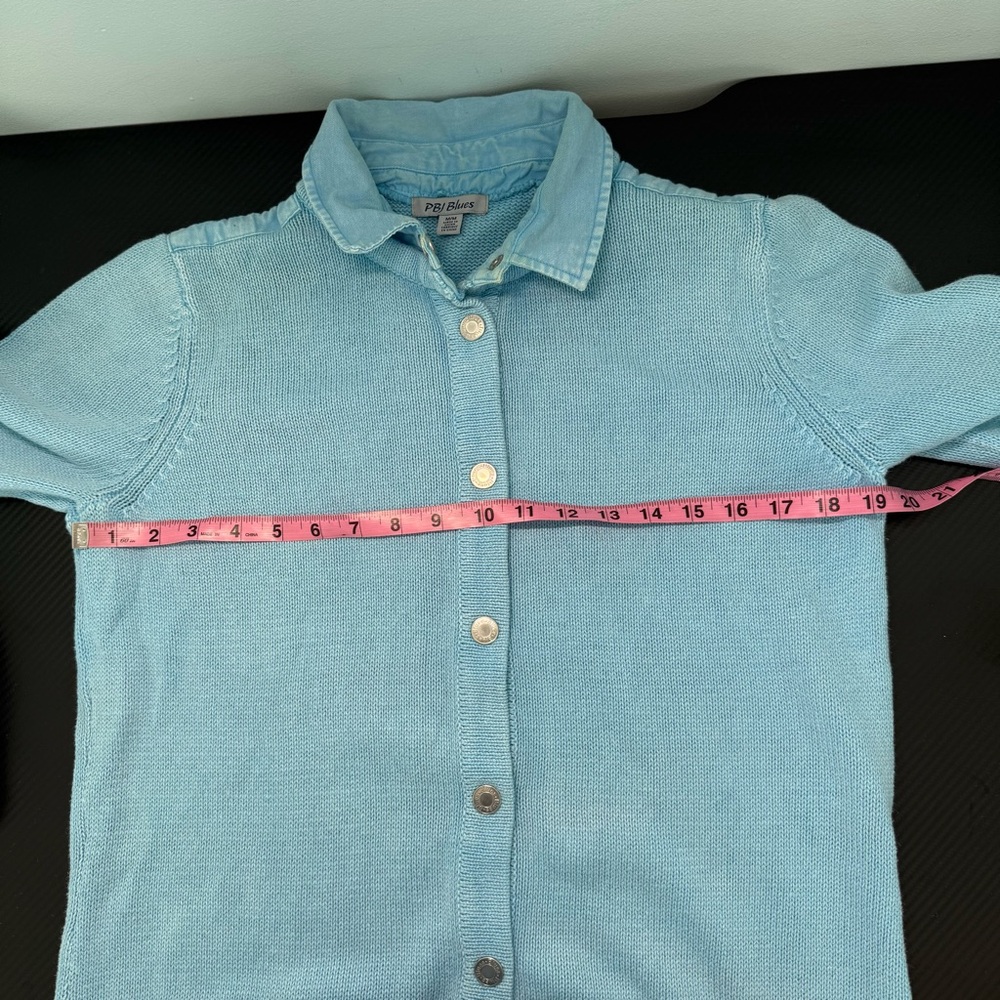 PBJ Blues Ramie Cotton Sweater Cardigan Dress M Light Blue Button Front - Picture 8 of 14